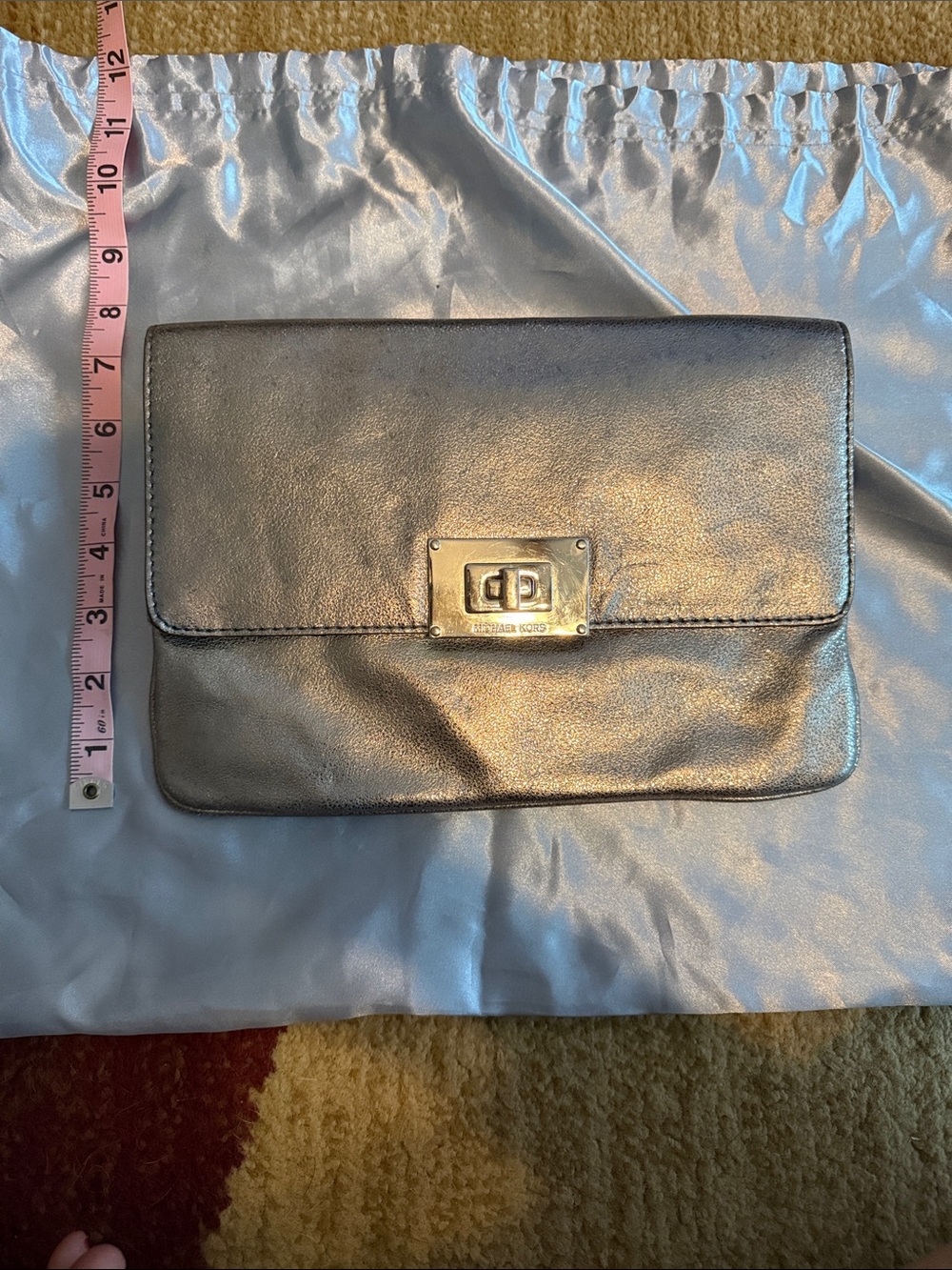 Michael Kors Metallic Pewter Leather Clutch with Turn-Lock - Picture 2 of 6